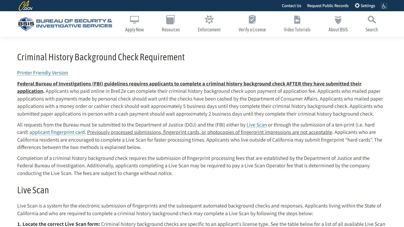 Criminal History Background Check Requirement - California